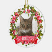 Kat met kerstmis Wreath Keramisch Ornament (Links)