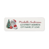 Kat met kerstmuts kerstboom retouradres etiket (Voorkant)