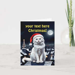 Kat met kerstmuts op het dak bedankkaart