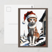 Kat met kerstmuts op het dak briefkaart (Voorkant / Achterkant)