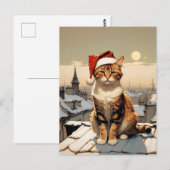 Kat met kerstmuts op het dak briefkaart (Voorkant / Achterkant)