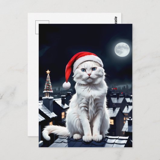Kat met kerstmuts op het dak briefkaart (Voorkant / Achterkant)