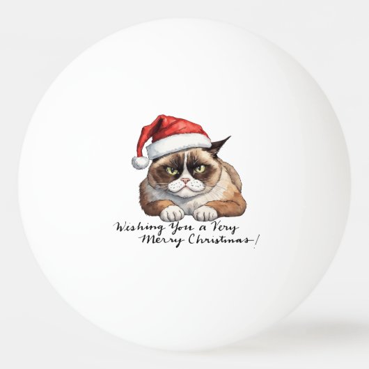 Kat met kerstmuts voor de kerstpingpongbal pingpongbal (Voorkant)