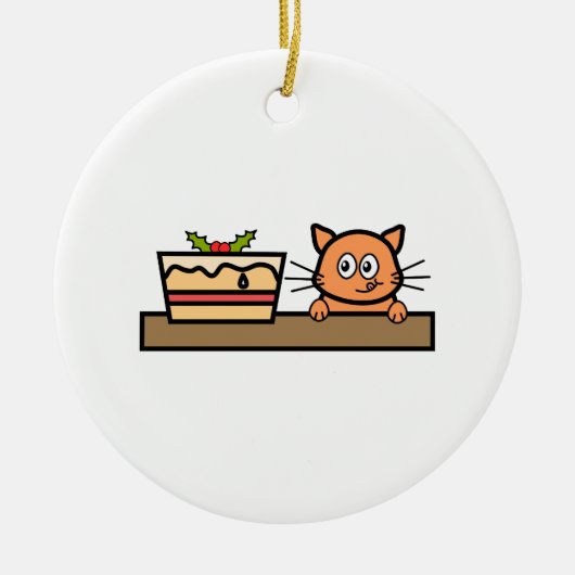 Kat met kersttang. keramisch ornament (Voorkant)