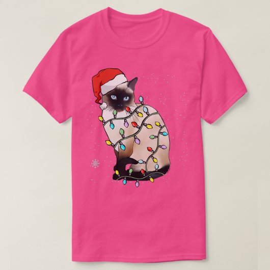 Kat met kerstverlichting en kerstmis van Siamese m T-shirt (Design voorkant)