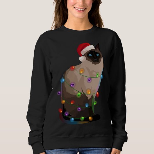 Kat met kerstverlichting met Siamese kat Trui (Voorkant)