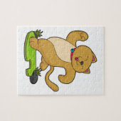 Kat met keuker tijdens gebruik legpuzzel (Horizontaal)