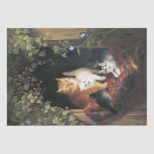 Kat met Kittens (1844) van Henriëtte Ronner Tissuepapier (Voorkant)