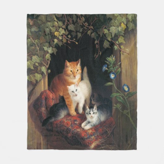 Kat Met Kittens (Dierenkunst) Fleece Deken (Voorkant)