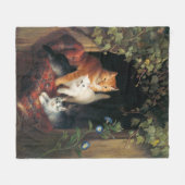 Kat Met Kittens (Dierenkunst) Fleece Deken (Voorkant (Horizontaal))