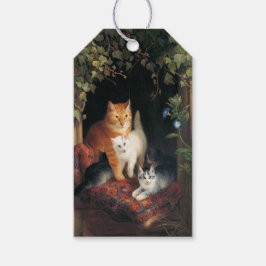 Kat met kittens (dierlijke kunst) cadeaulabel