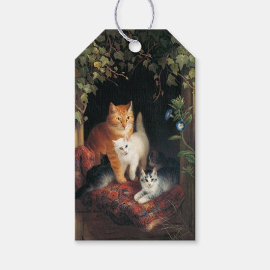Kat met kittens (dierlijke kunst) cadeaulabel (Voorkant)