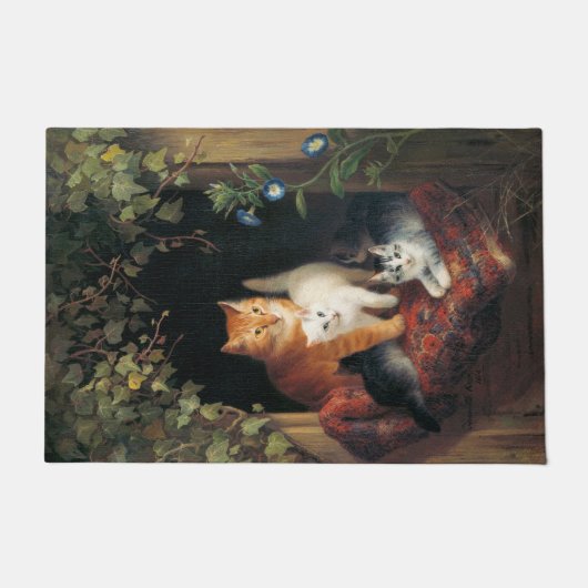 Kat met kittens (dierlijke kunst) deurmat (Voorkant)