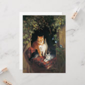 Kat met kittens (dierlijke kunst) kaart (Voorkant / Achterkant in situ)