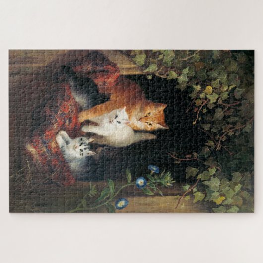 Kat met kittens (dierlijke kunst) legpuzzel (Horizontaal)