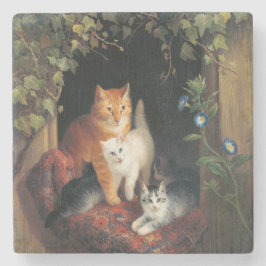 Kat met kittens (dierlijke kunst) stenen onderzetter