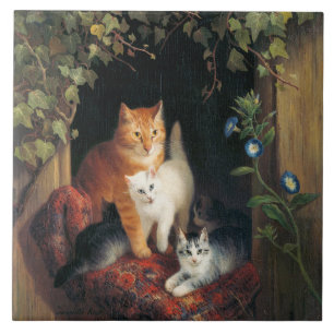 Kat met kittens (dierlijke kunst) tegeltje