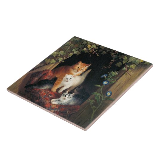 Kat met kittens (dierlijke kunst) tegeltje (Zijkant)