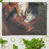 Kat met kittens (dierlijke kunst) theedoek (Gevouwen)
