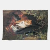 Kat met kittens (dierlijke kunst) theedoek (Horizontaal)