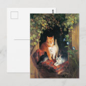 Kat met Kittens, fijnschilderij, Briefkaart (Voorkant / Achterkant)