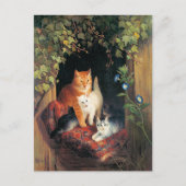 Kat met Kittens, fijnschilderij, Briefkaart (Voorkant)