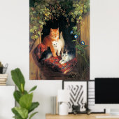 Kat met Kittens, fijnschilderij, Poster (Thuiskantoor)