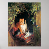 Kat met Kittens, fijnschilderij, Poster (Voorkant)