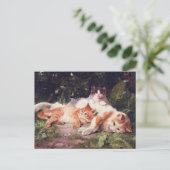 Kat met Kittens Fine Art Briefkaart (Staand voorkant)