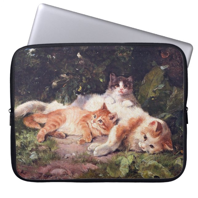 Kat met Kittens Fine Art Laptop Sleeve (Voorkant)