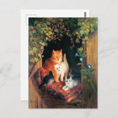 Kat met Kittens, mooi kunstschilderij, Briefkaart (Voorkant / Achterkant)