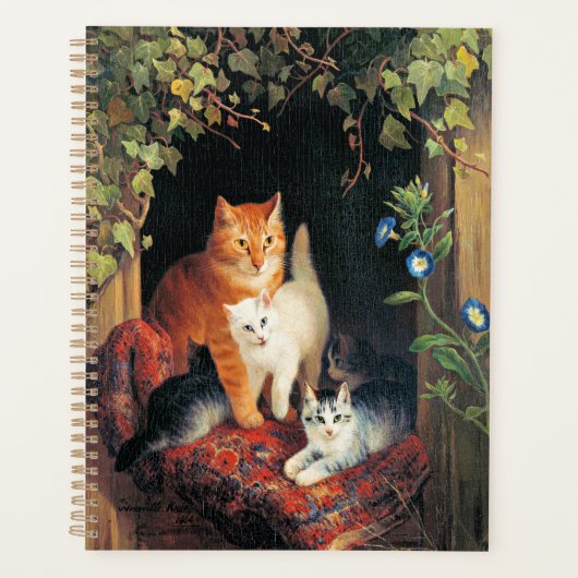 Kat met Kittens, mooi kunstschilderij, Planner (Voorkant)