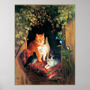 Kat met Kittens, mooi kunstschilderij, Poster