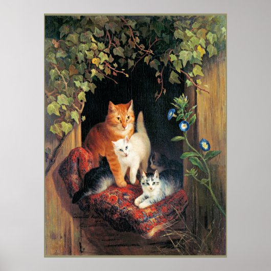 Kat met Kittens, mooi kunstschilderij, Poster (Voorkant)