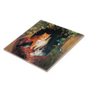 Kat met Kittens, mooi kunstschilderij, Tegeltje (Zijkant)