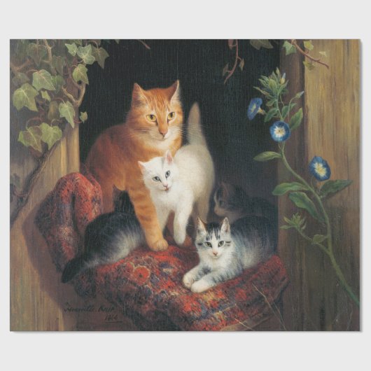 Kat met kittens (schattige katten) cadeaupapier (Vlak)