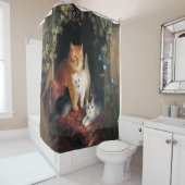 Kat met kittens (Schattige kittens) Douchegordijn (In situ)