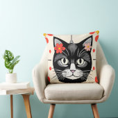 Kat met kleurrijke bloemen en grafische elementen kussen (Stoel)