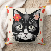Kat met kleurrijke bloemen en grafische elementen kussen (Deken)