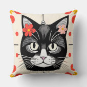 Kat met kleurrijke bloemen en grafische elementen kussen (Achterkant)