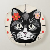 Kat met kleurrijke bloemen en grafische elementen rond kussen (Achterkant)
