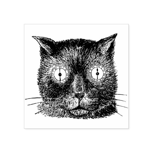 Kat met Klok Ogen Rubberstempel (Afrduk)