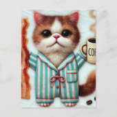 Kat met koffie en spek briefkaart (Voorkant)