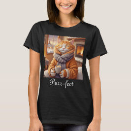 Kat met koffie Gesponnen-effect T-shirt