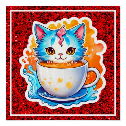 Kat met koffie Mok-94678 Perfect Poster (Voorkant)