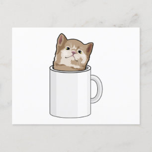 Kat met koffie-mok briefkaart