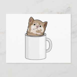 Kat met koffie-mok briefkaart