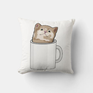 Kat met koffie-mok kussen
