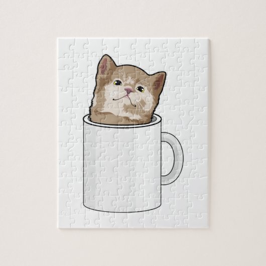 Kat met koffie-mok legpuzzel (Verticaal)