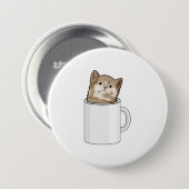 Kat met koffie-mok ronde button 7,6 cm (Voorkant /achterkant)